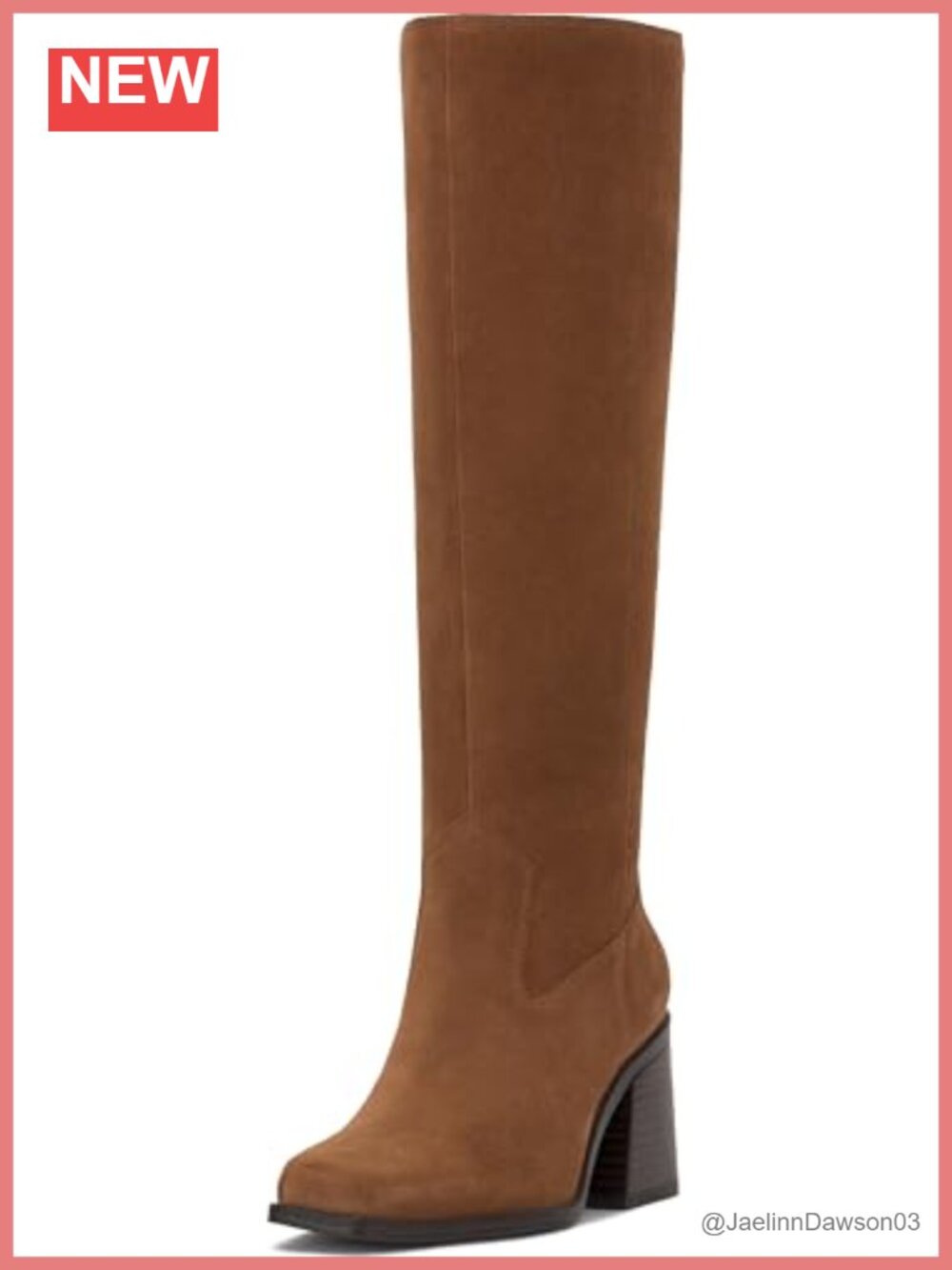 Wide Calf Suede Block Heel Knee High Boots Square Toe Zip Fall